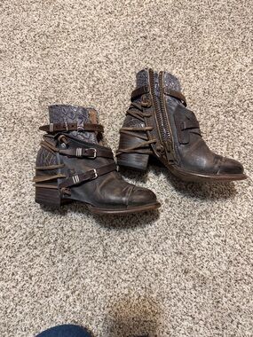Freebird by Steven Brown Leather Strap & Buckle Ankle Booties